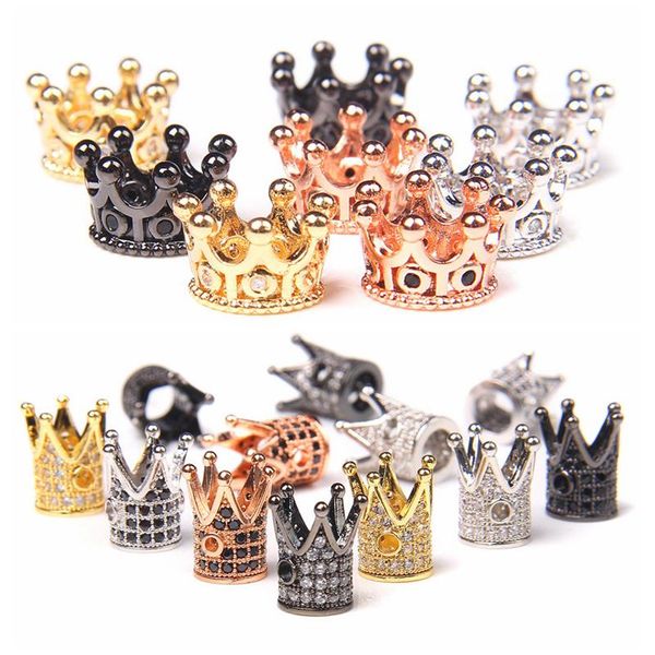 

other 5pcs micro pave crown bead charm copper alloy inlay zircon spacer pendant for jewelry making diy bracelet accessories