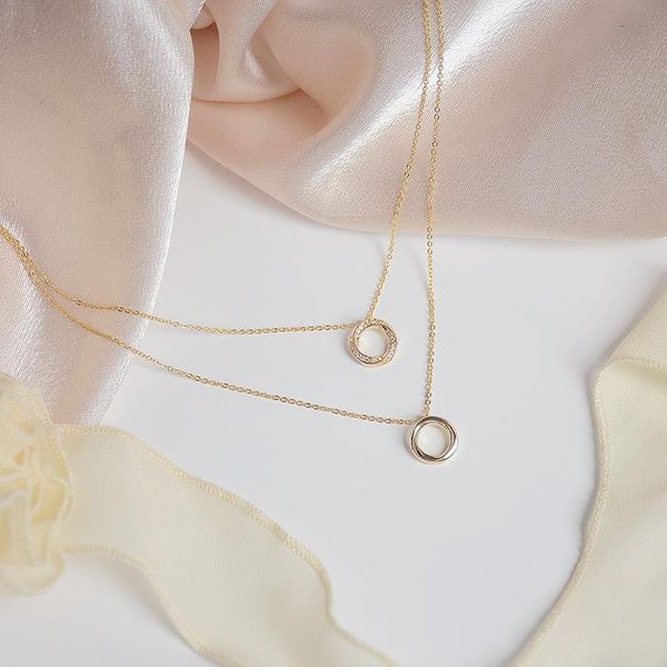 

chains 2021 fashion brand jewelry double-layer elegant crystal pendant&necklaces for women delicate zirconia charm choker necklaces, Silver