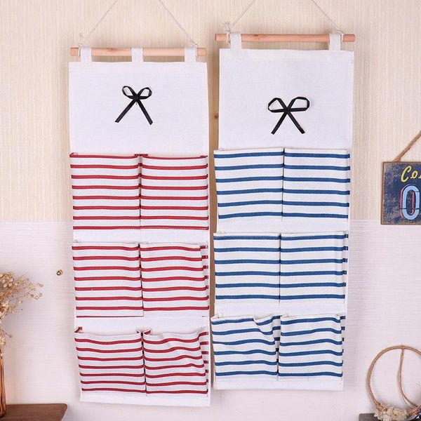 

storage bags 6 pockets wall door hanging organizer bathroom cotton linen sundries folding underwear socks toys key sorting