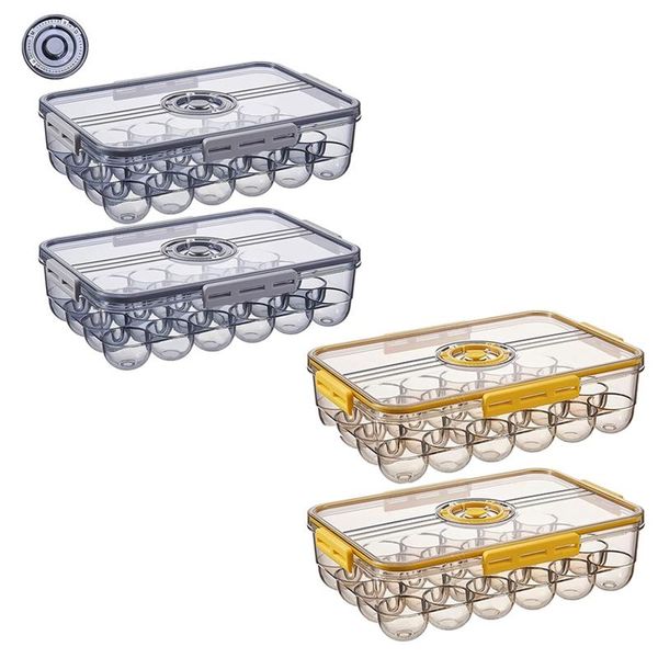 

storage bottles & jars 2 pack egg holder,egg bin stackable containers clear tray box with recordable time lid
