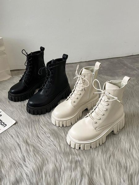 

boots white ankle rock shoes woman boots-women round toe zipper luxury designer clogs platform low 2021 ladies lolita fashion r, Black
