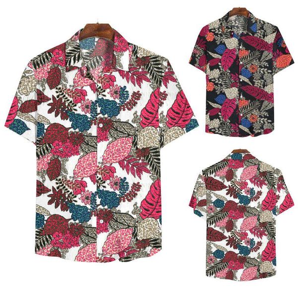 

2021 new style men summer 3d printed fashion hawaii shirt, White;black