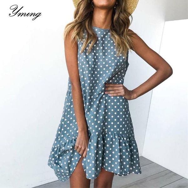 

casual dresses yming wave point dot print summer women dress elegent party sleeveless beach sundress swing vestidos ladies, Black;gray