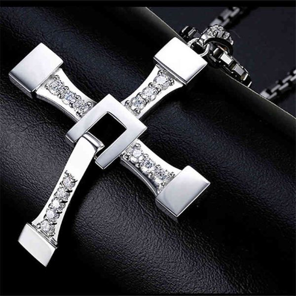 

fast and furious dominic toretto cross rhinestone pendant stainless steel necklace for men, Silver