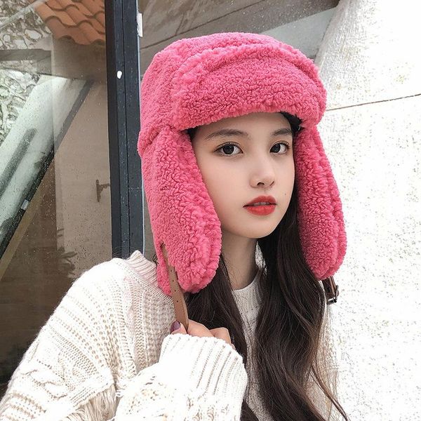 

beanies 2021 women's japanese lei feng hat winter cycling windproof and cold-proof ear caps lamb wool velvet warm