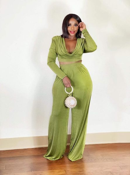 

women's two piece pants elegant french style women outfits long sleeve backless bandage crop wide leg work office clubwear, White