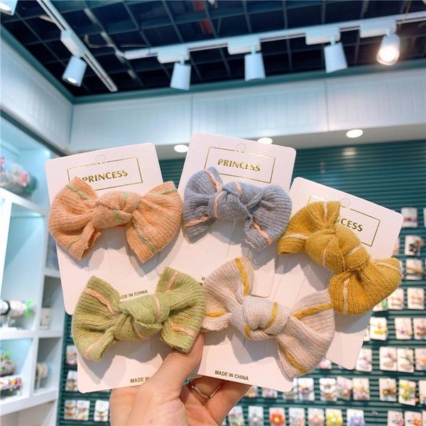 

hair accessories autumn and winter korean sweet girl duckbill clip headwear fashion children's knitted wool bow hairpin kids, Slivery;white