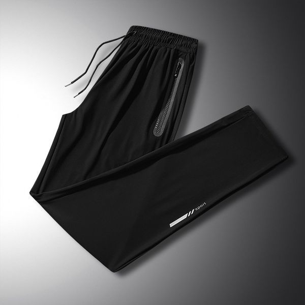 

large ice silk fashion sports fat men's large casual pants, Black