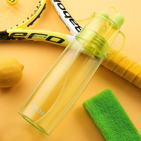 

water bottles bottle portable outdoor plastic button spray atomizing 580ml creative