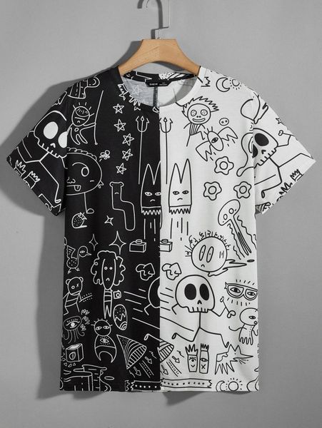 

men allover graphic spliced m6h8#, White;black