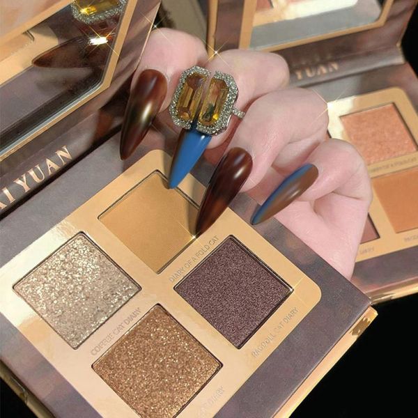 

eye shadow 4 colors cat series animal eyeshadow palette matte smoky pearlescent pigment glitter waterproof cosmetic tslm1