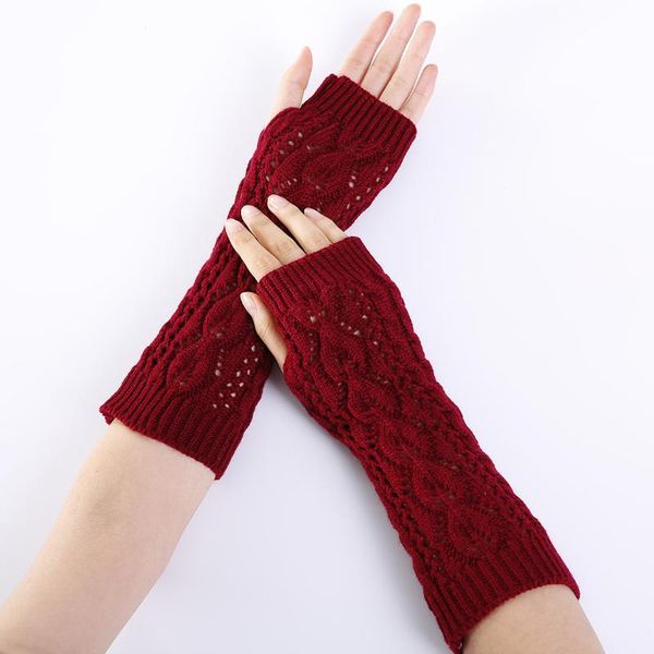 

five fingers gloves women stylish hand warmer winter arm crochet knitting faux wool mitten warm fingerless, Blue;gray