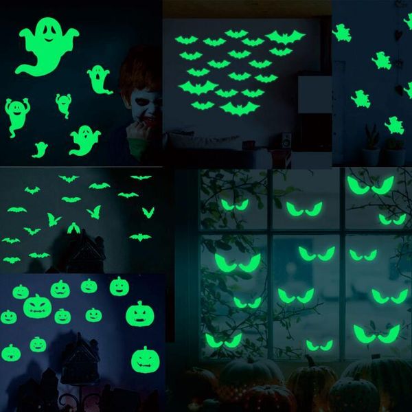 

party decoration 2021 glowing in the dark eyes wall glass sticker halloween decals luminous home ornaments- green