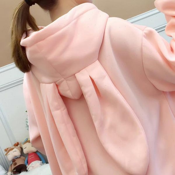 

girl cute sweet hoodies rabbit ear sweatshirt women winter warm hoodie sweatshirts with front pocket sudadera mujer, Black