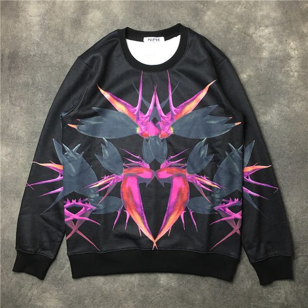 

men's hoodies & sweatshirts hoodie, cotton, veet, abstract flower print, men's thick, polar, e12021, Black