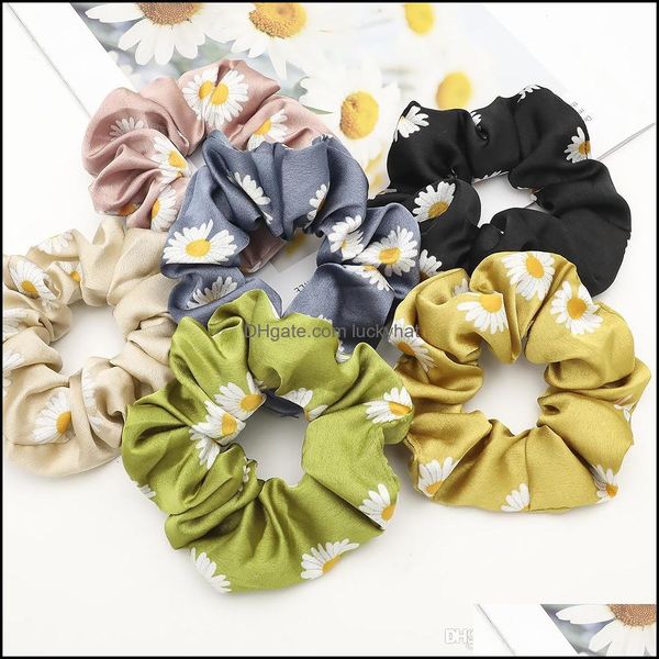 Mücevher Jewelrydaisy Satin Scrunchies Kadın Daisy Floral Scrunchie Elastik Bantlar Kızlar Kauçuk Ties At kuyruğu Tutucu Saç Aesler Deliv