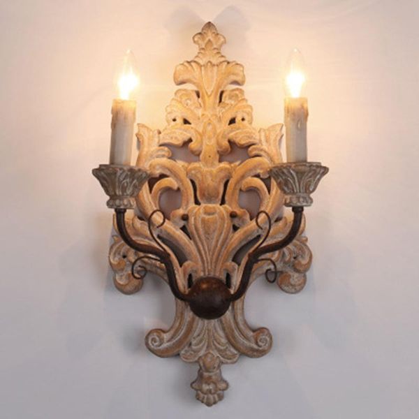 

wall lamp wooden carved large sconce french retro antique light decorative indoor for living room bedroom