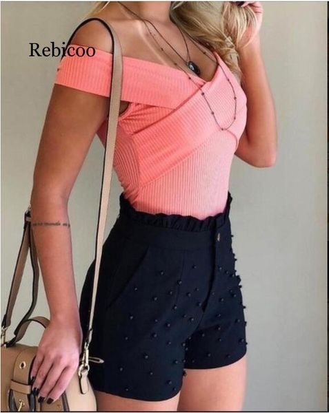 

women's shorts summer high waist beaded frilled hem casual, White;black