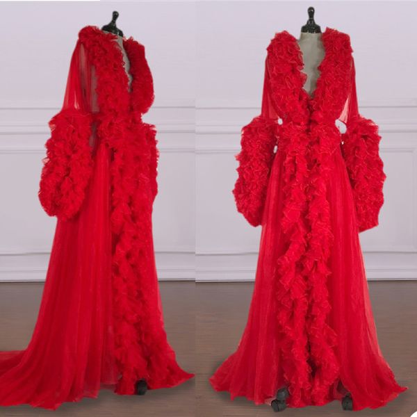 

summer wedding robes women tiered ruffles long sleeve dress robe formal event overlay sleepwear nightgowns, White