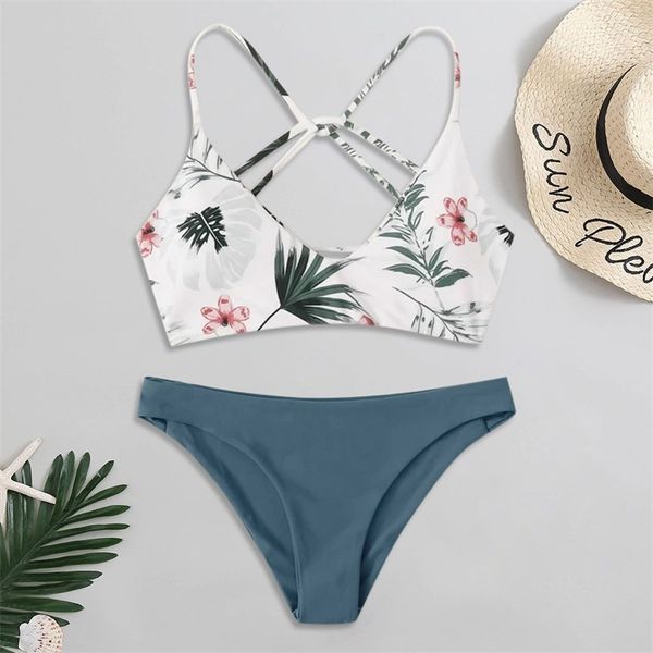 

floral random print swimwear swimsuit women's swimming suit bikini cut flower two piece beachwear 210621, White;black