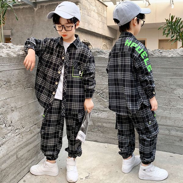 

2021 suit boys' spring new foreign style middle school fashion children's handsome leisure lattice two piece set, White