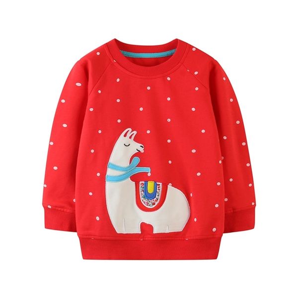 Jumping Meter Mädchen Baumwolle Tiere Sweatshirts mit Alpaka Stickerei Kinder Langarm Winter Pullover Kleinkind Tops 210529