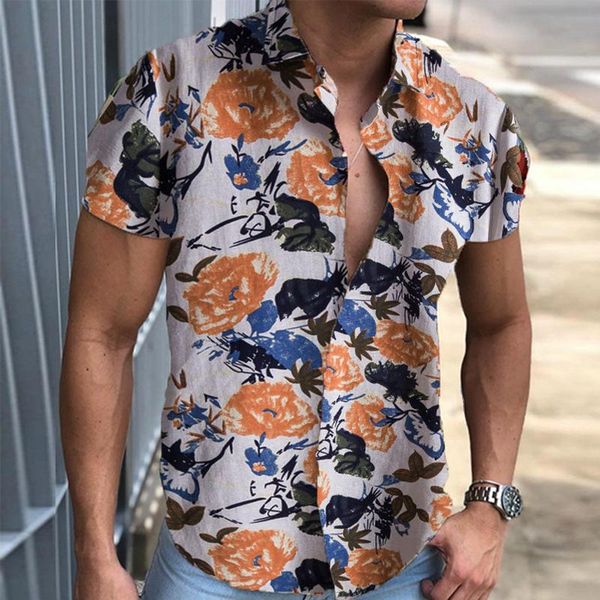 

men's casual shirts summer male beach style short sleeve colorful print button xxxl clothing mens vintage turn down collar, White;black