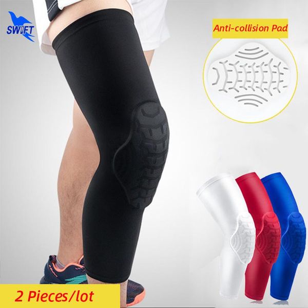 

elbow & knee pads 1 pair anti-collision basketball protector compression leg sleeve honeycomb brace kneepad fitness volleyball support, Black;gray