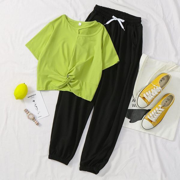 

2021 new women summer casual 2 piece female solid pant set two pieces suit short sleeve t-shirt + pants fashion tide sets l200e9c6, Gray