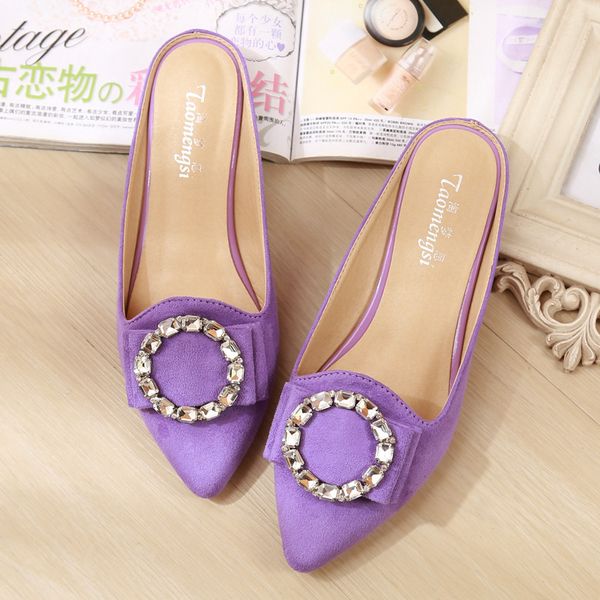 

large-size leopard sandals baotou lazy slippers pointed flat shoes womens, Black