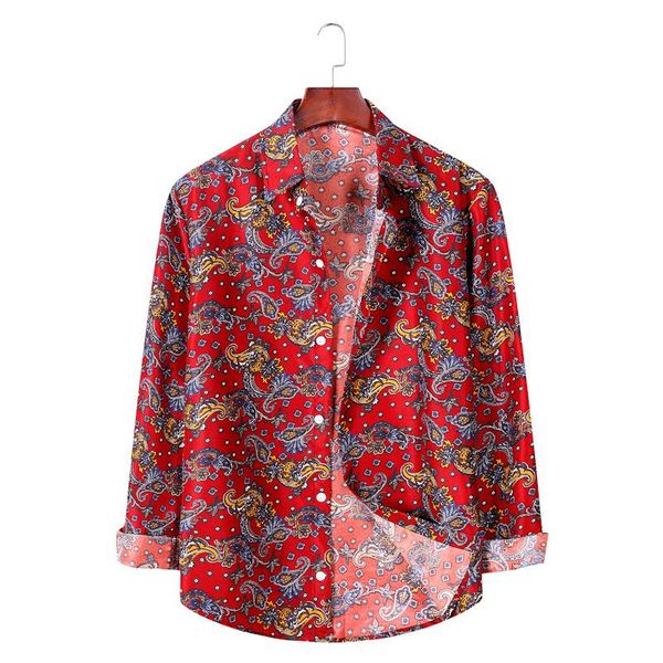 

men's casual shirts 2021 loose flower shirt youth beach printed long sleeve lapel, White;black