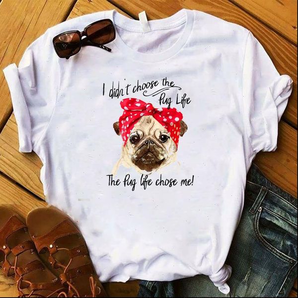 

women lady t shirt choose dog printed tshirt ladies short sleeve loose tee shirt women female clothes graphic t shirt, White