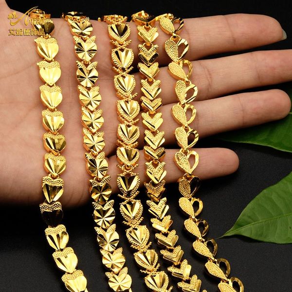 Link, Chain 24k Gold Charm Pulseiras para mulheres fina Bangle Dubai Ethiopian Africano Pulseira de Cobre Luxuoso Banhado Jóias Esposa Presentes