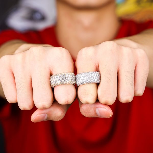 

popular style three-row drill ring full zircon hip hop super shiny couple's ring accessories, Silver
