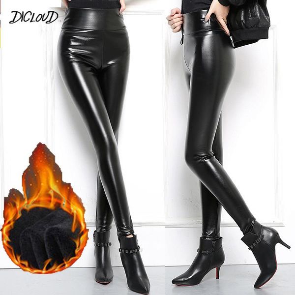 

women's pants & capris s-4xl women plus size winter leather warm velvet pant high waist trousers black thick stretch pantalon femme, Black;white