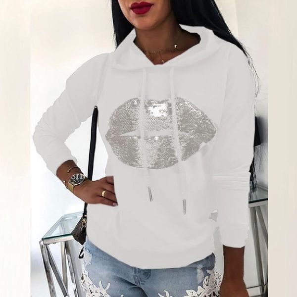 

women's hoodies & sweatshirts women lips printed sweatshirt winter and autumn long sleeve casual pullover female fashion white hooded, Black