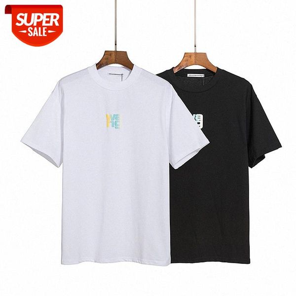 

with aw king foam letter printing short-sleeved t-shirt european version loose men and women couple bottoming shirt #d70n, White;black