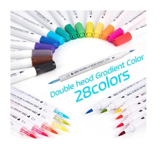 

14pcs dual tip watercolor brush markers art marker set water soluble double color marker calligraphy pen for design man qylflh