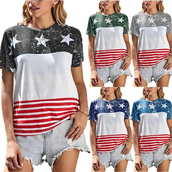 

2021 fashion t shirts summer printing loose casual short sleeve striped women's, White