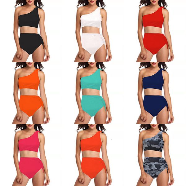 

women's swimwear women summer suspender breast wrapped swimsuit set diagonal shoulder tether swimsuit, White;black