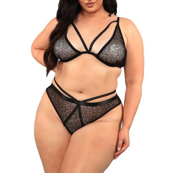 

bras sets plus size women lace lingerie underwear hollow bra thong 2pc set erotic clothes s-3xl lenceria mujer, Red;black