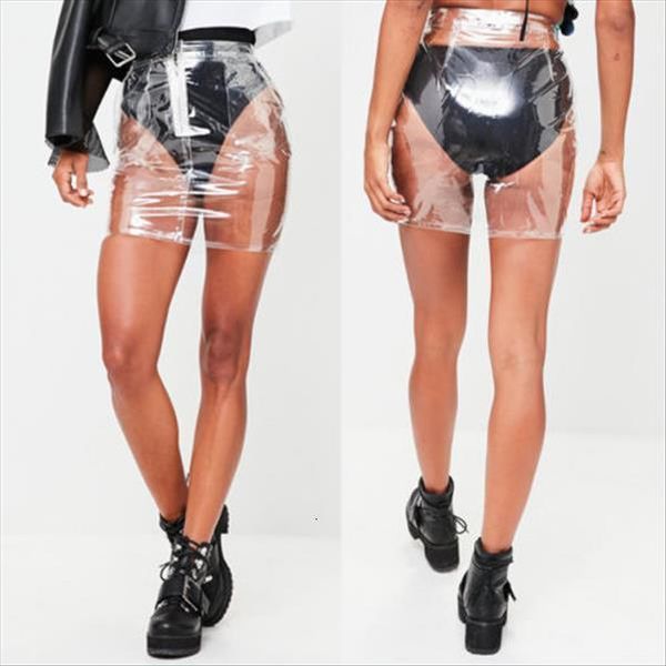 

fashion transparent women skirt high waist zipper waterproof plastic pencil knee length pvc mini, Black