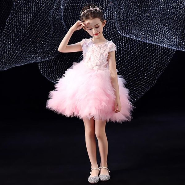 

girl's dresses pink ball gown elegant above knee o-neck zipper back short sleeves kids party communion girl for weddings h068, Red;yellow