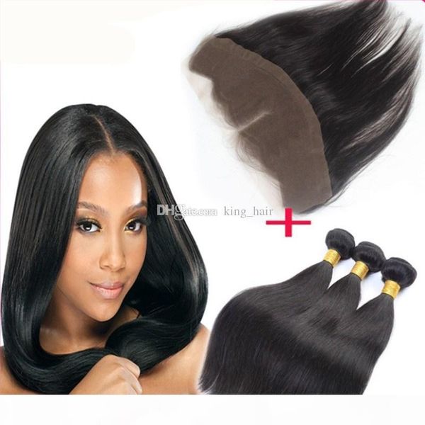 

silky straight hair bundles with lace frontals 4pcs lot virgin hair13x4 ear to ear lace frontal for black woman