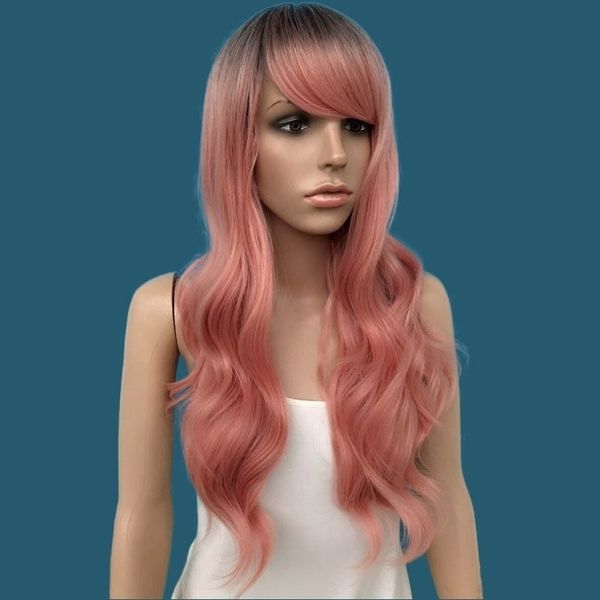 

head set long full curly red big wave high temperature silk chemical fiber hair, Black