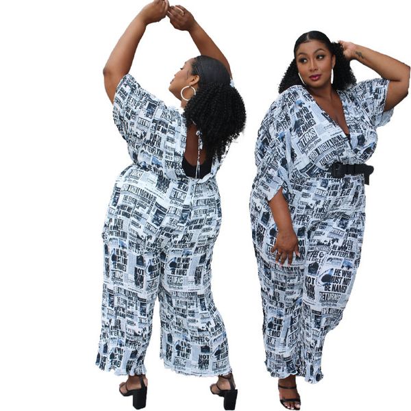 

women's spaper printed short sleeve jumpsuit wear, Black