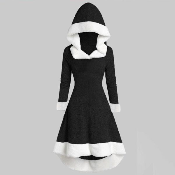 

womens fashion autumn winter long sleeve dress patchwork hooded vintage dress party vestido nochevieja 2021 #g2, Black;gray