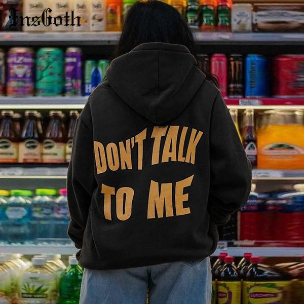 

women's hoodies & sweatshirts insgoth streetwear punk letter print harajuku plus velvet long sleeve oversized goth y2k e girl autumn ho, Black
