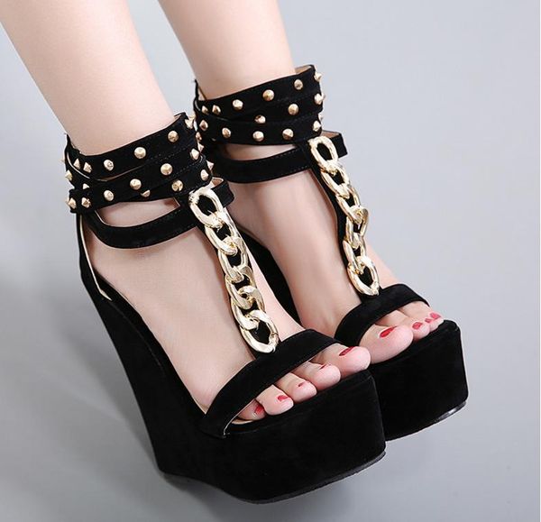 

women summer sandals 2021 high heel platform sandals ankle strap shoes, ladies rivet casual footwear black