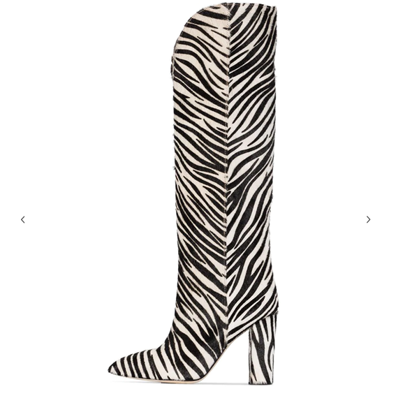 

boots zebra pattern knee high women imitation horse hair suede 11 cm round heel spring autumn arrival, Black